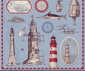 Retro Marine design elements vector graphic 01