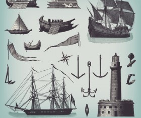 Retro Marine design elements vector graphic 02