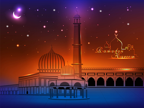 Elements of mosque backgrounds vector graphic 01