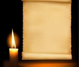 Old Paper Scrolls and candle design vector 01
