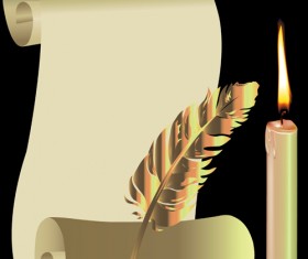 Old Paper Scrolls and candle design vector 02