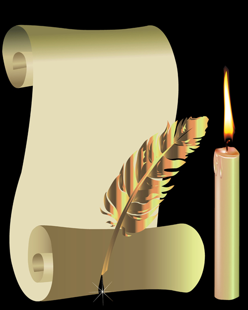 Old Paper Scrolls and candle design vector 02