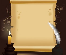 Old Paper Scrolls and candle design vector 03