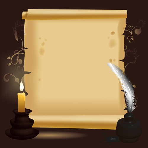 Old Paper Scrolls and candle design vector 03