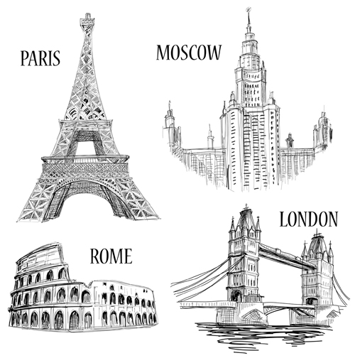 Buildings for Different countries design vector 01