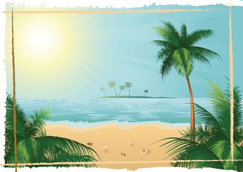 Sunny beach design vector background 03