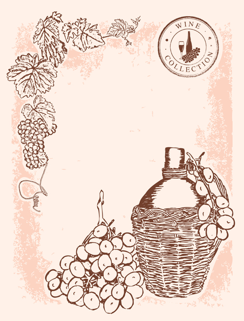 Retro style grape wine background vector 03