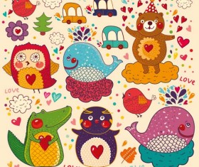 Different hand draw animals design vector set 01