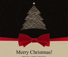 Christmas with Bow Greeting Cards vector 02