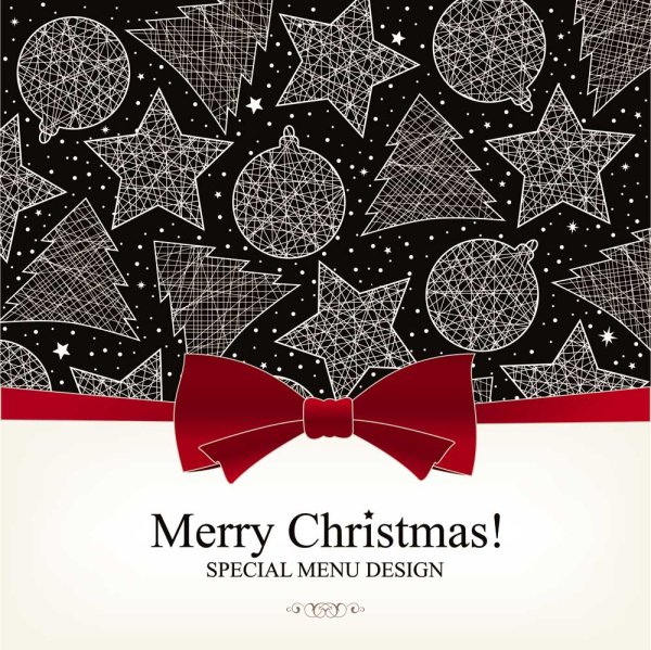 Christmas with Bow Greeting Cards vector 03