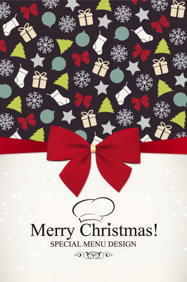 Christmas with Bow Greeting Cards vector 05