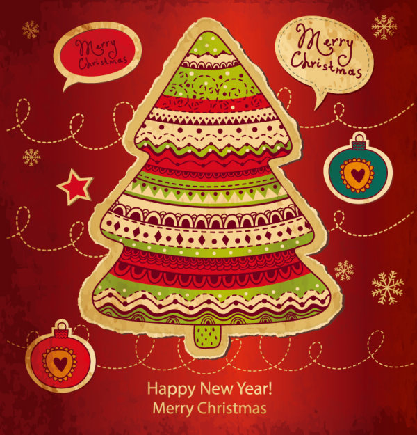 Cartoon Christmas new year cards vector 01