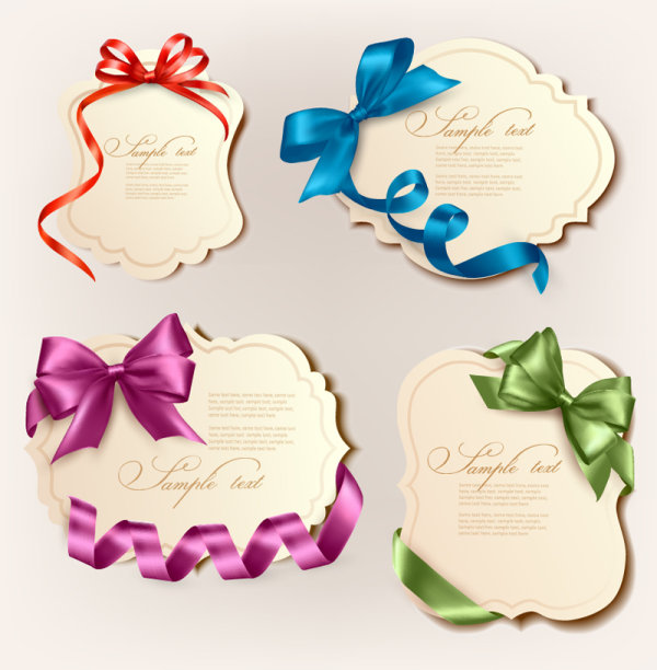 Vivid Bow with Ribbons labels vector 03