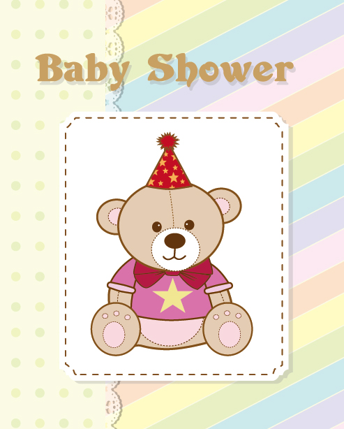 Cute Baby shower cards vector material set 02