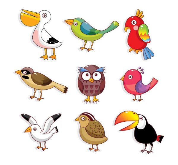 Various Cute Birds vector set 01