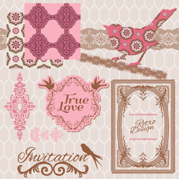 Vintage pattern ,lace,label and frames decor vector Collection 04