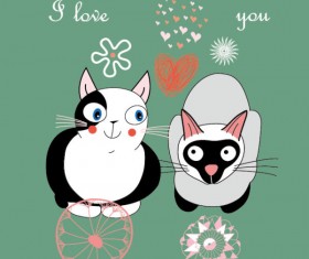 Funny cartoon cat design elements vector 03