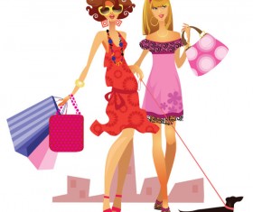 Set of Shopping Girl design vector material 03
