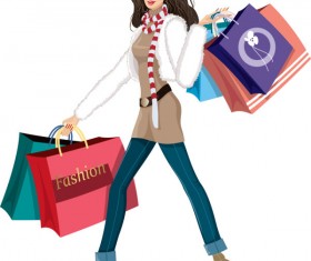 Set of Shopping Girl design vector material 04