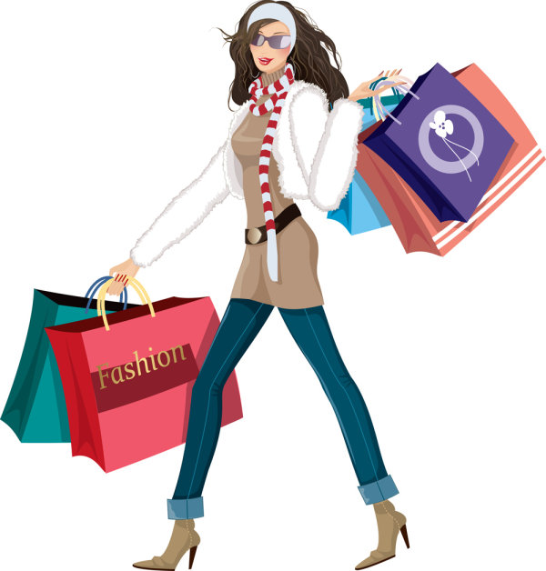 Set of Shopping Girl design vector material 04