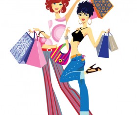 Set of Shopping Girl design vector material 05