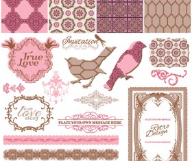 Vintage pattern ,lace,label and frames decor vector Collection 01