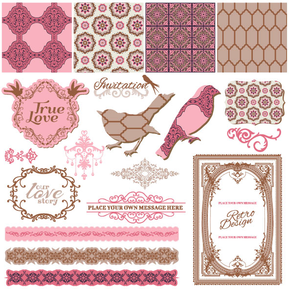 Vintage pattern ,lace,label and frames decor vector Collection 01