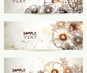 Retro Hand drawn flower banner vector graphic