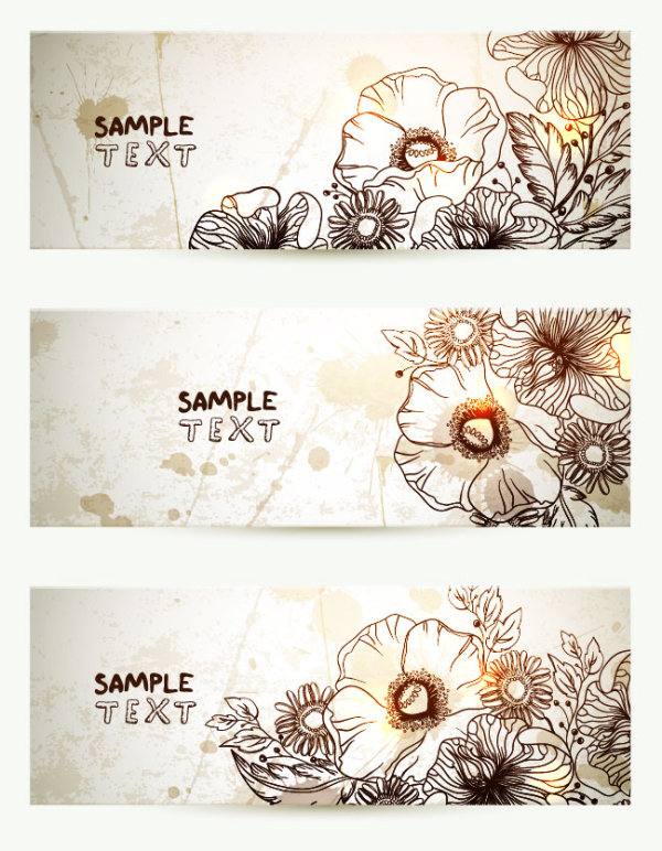 Retro Hand drawn flower banner vector graphic
