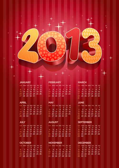 Elements 2013 Calendar design vector graphics 02