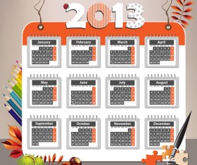 Elements 2013 Calendar design vector graphics 05