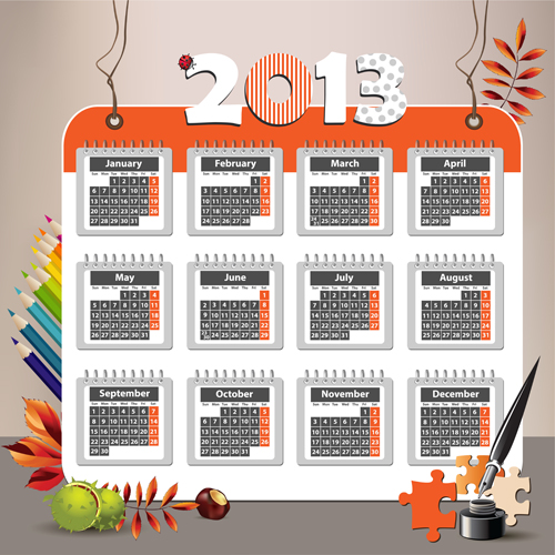 Elements 2013 Calendar design vector graphics 05