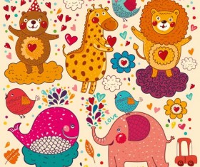 Different hand draw animals design vector set 02