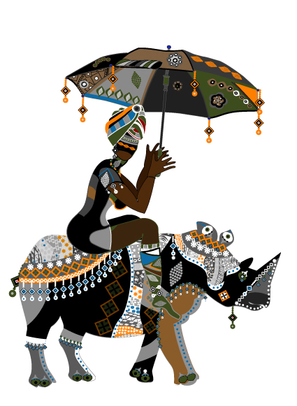 Set of African girl design vector material 02