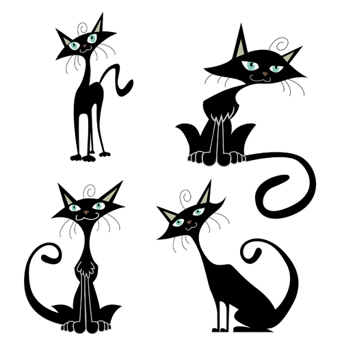 Funny Black cat design vector 01