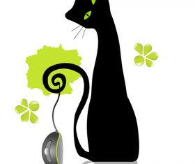 Funny Black cat design vector 05