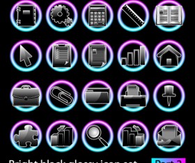 Set of Bright black glossy icon vector 01