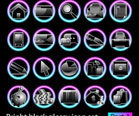Set of Bright black glossy icon vector 03