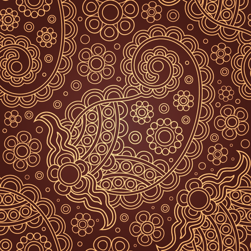 Set of Brown Paisley patterns vector material 01