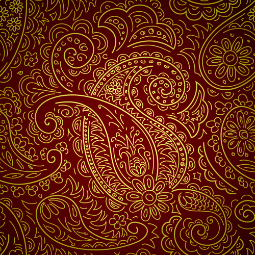 Set of Brown Paisley patterns vector material 02