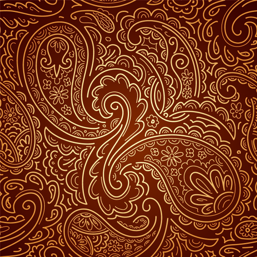 Set of Brown Paisley patterns vector material 03