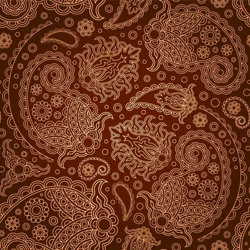 Set of Brown Paisley patterns vector material 04
