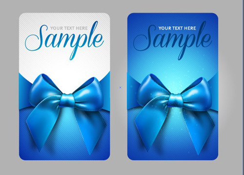 Set of Cards with ribbons and bow vector material 02