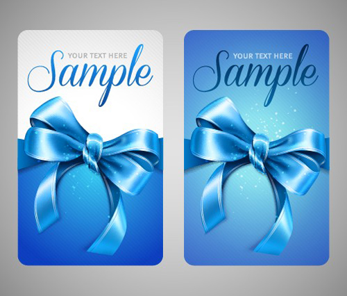 Set of Cards with ribbons and bow vector material 04
