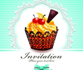 Cute Cupcakes Invitations cards vector set 02
