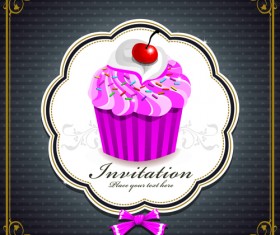 Cute Cupcakes Invitations cards vector set 03