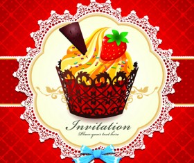 Cute Cupcakes Invitations cards vector set 05