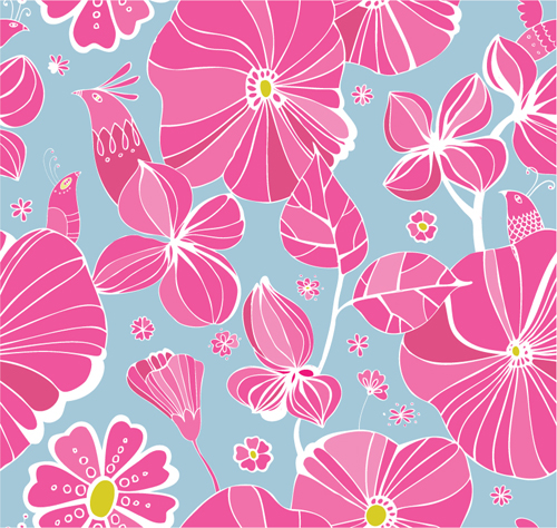 Vivid Flower patterns design elements vector 01