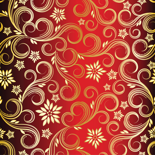 Golden Swirls floral pattern background design vector 02