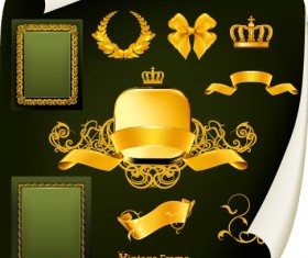 Golden emblem and frames Decorative elements vector 01